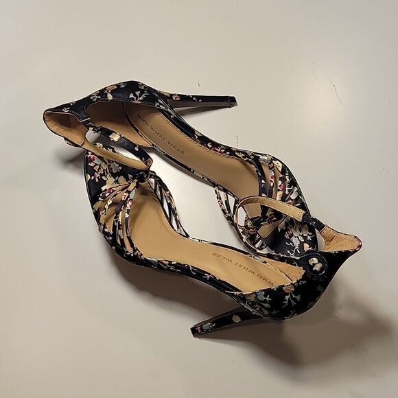 WHO WHAT WEAR HIGH HEEL STILETTOS ANKLE STRAP FLORAL PRINT OPEN TOE SANDAL - Picture 15 of 15